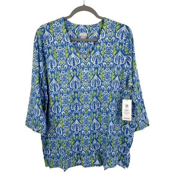 Chico's Tops - Chico's 3 Blooming 100% Linen Tunic in Regatta Blue Size XL